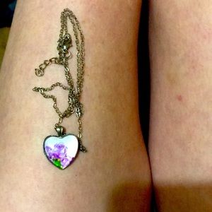 Pretty purple rose with white background necklace